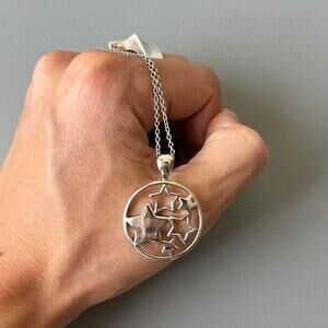 Vintage 00s Y2K Silver Chunky Star Charm Pendant Neclace